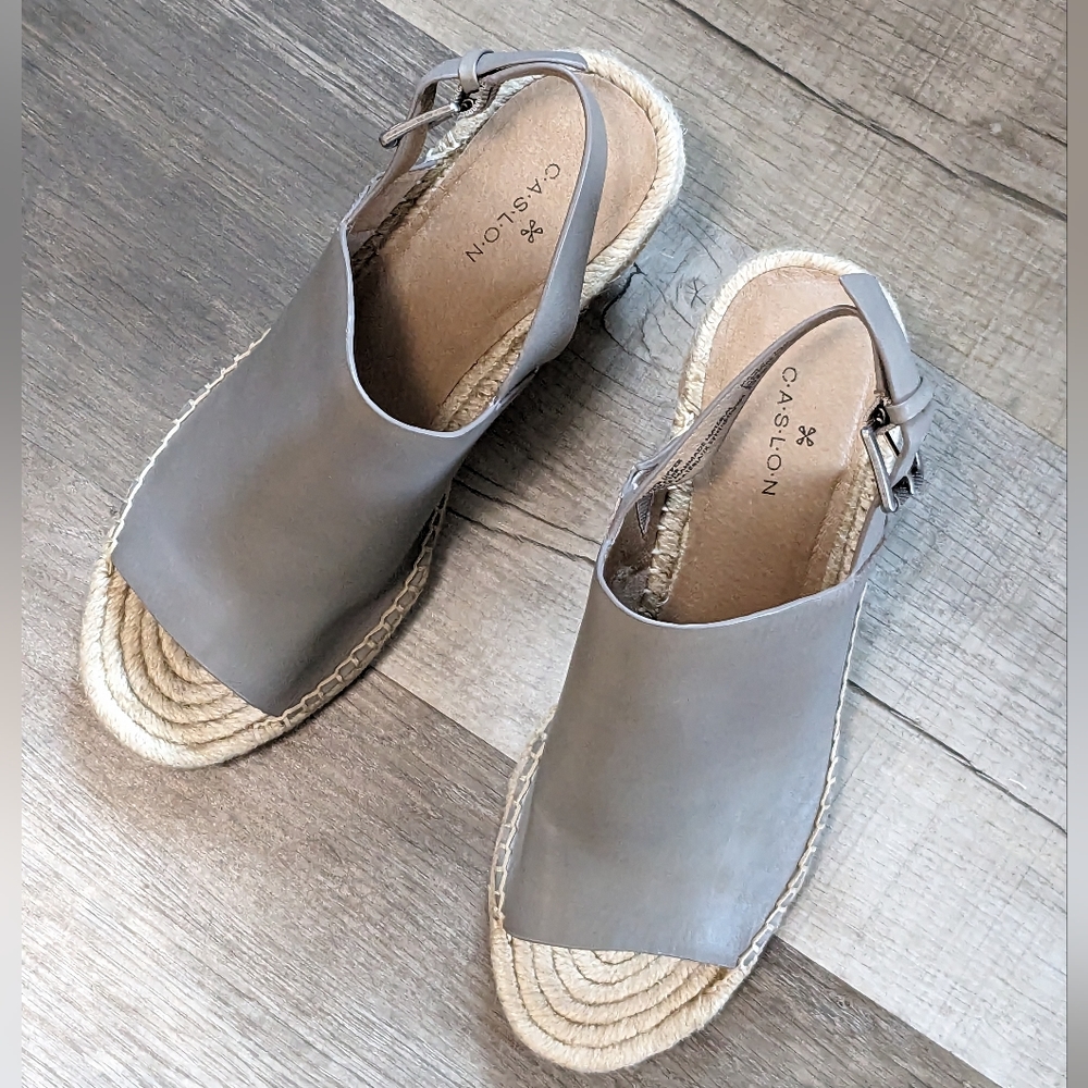 Caslon Sutton Gray Slingback Leather Espadrille Sandal Size 8.5 Like NEW in box - Picture 12 of 15